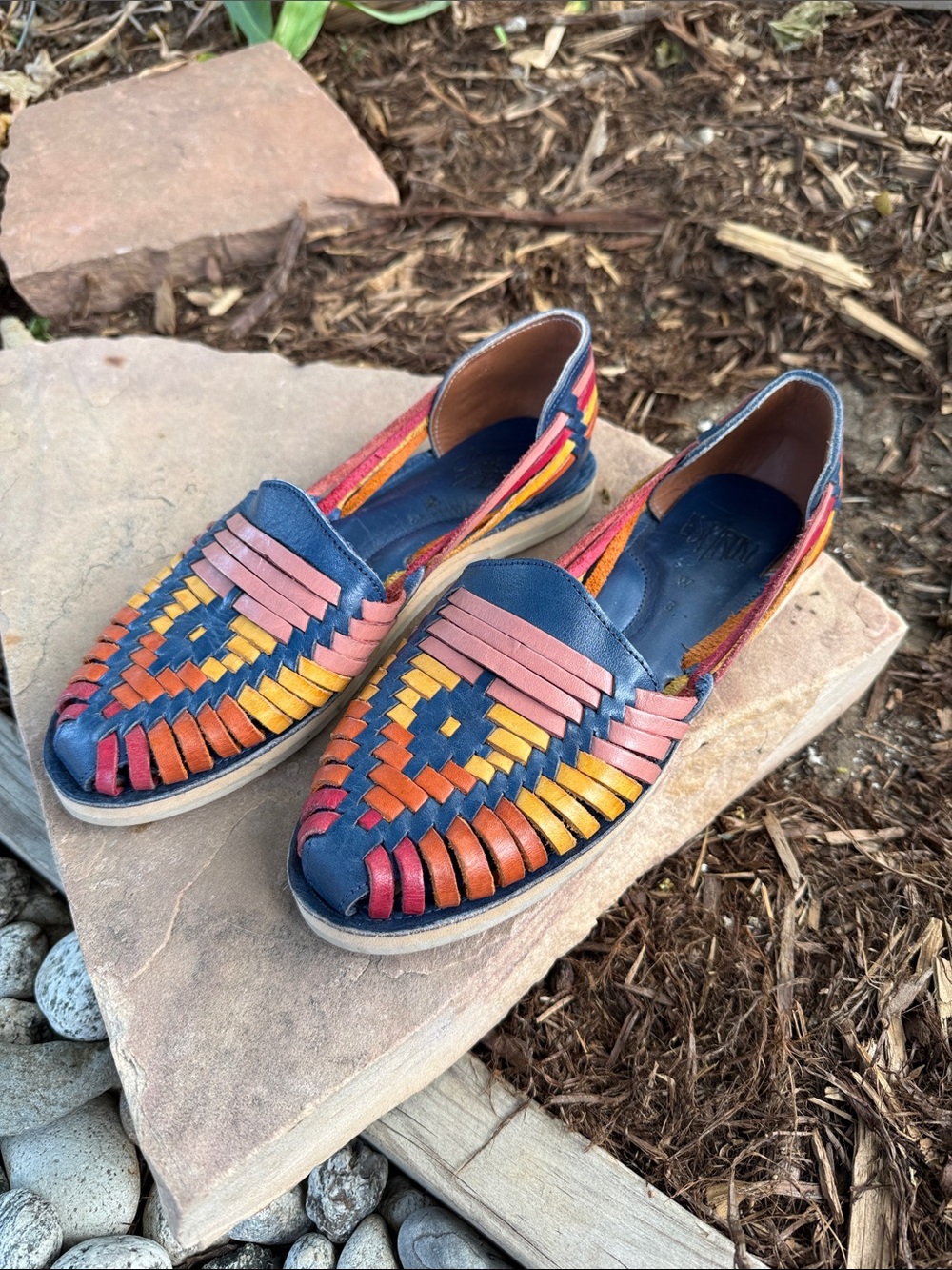 Espiritu Leather Huarache Slip-On Loafers - Navy, Red, Orange, Yellow